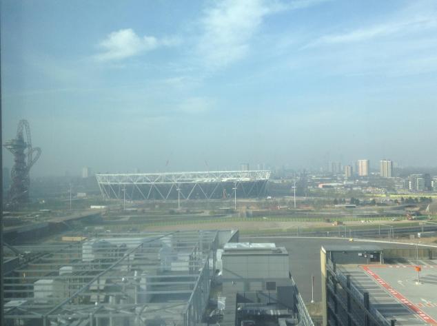 View from our hotel room - Olympic Park with Forman's, designed to resemble a darne of salmon, to the right.